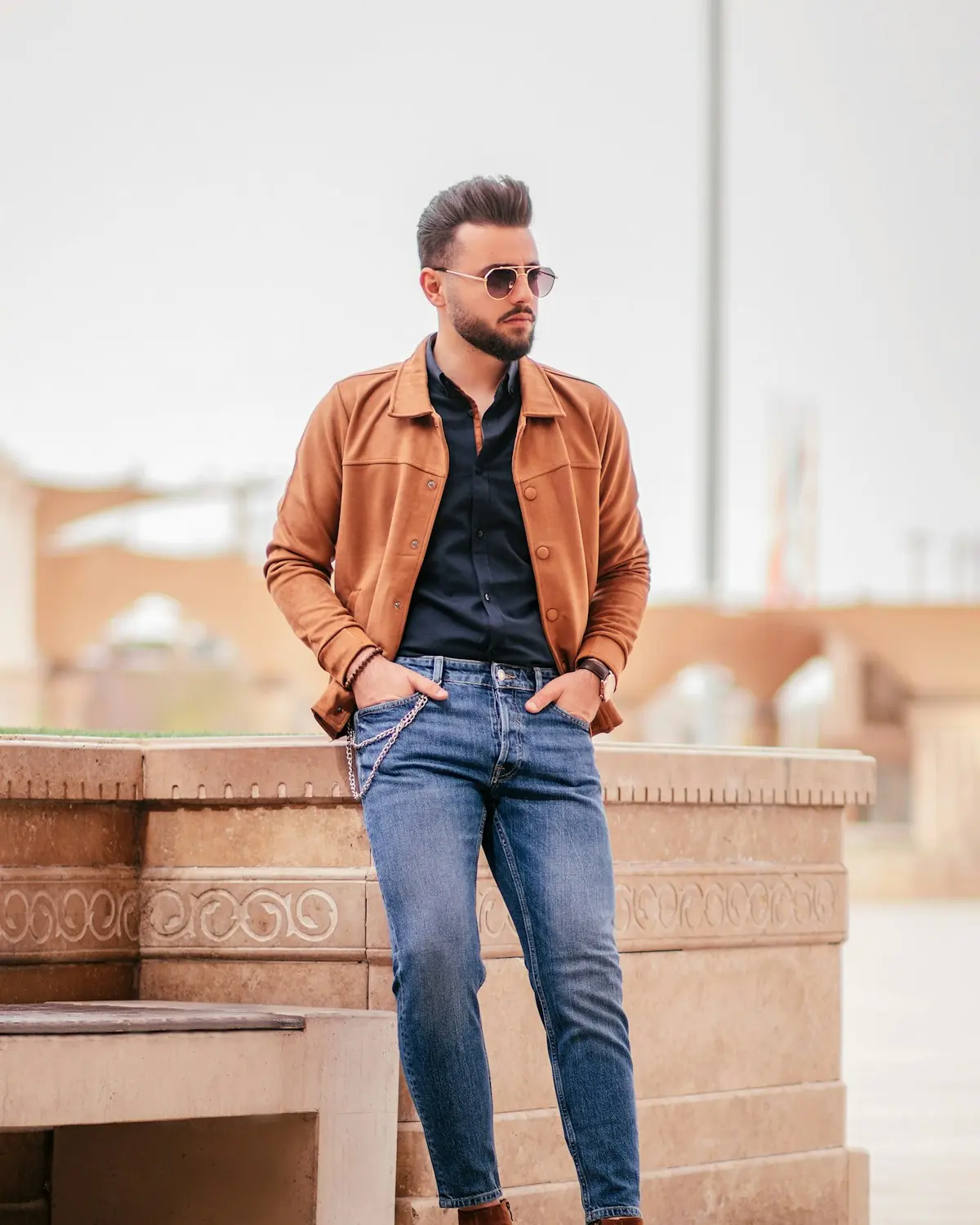 Model in a technical shell jacket from the RainbowTex outerwear line